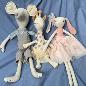 Lot of three cotton and linen stuffies loveys nursery decor